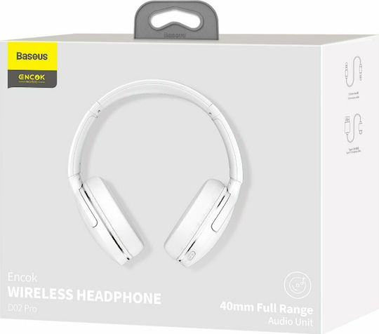Baseus Encok D02 Pro Безжични / Жични On Ear Слушалки с 25 часа Работа и Бързо Зареждане Бели