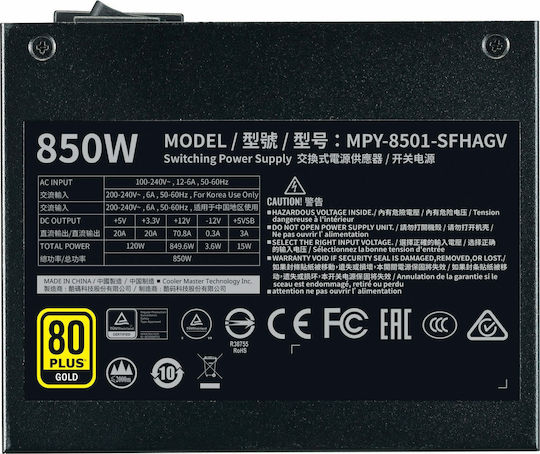 CoolerMaster V850 SFX Gold 850W Black Computer Power Supply Full Modular 80 Plus Gold