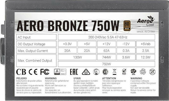 Aerocool Aero Bronze 750W Black Computer Power Supply Full Wired 80 Plus Bronze