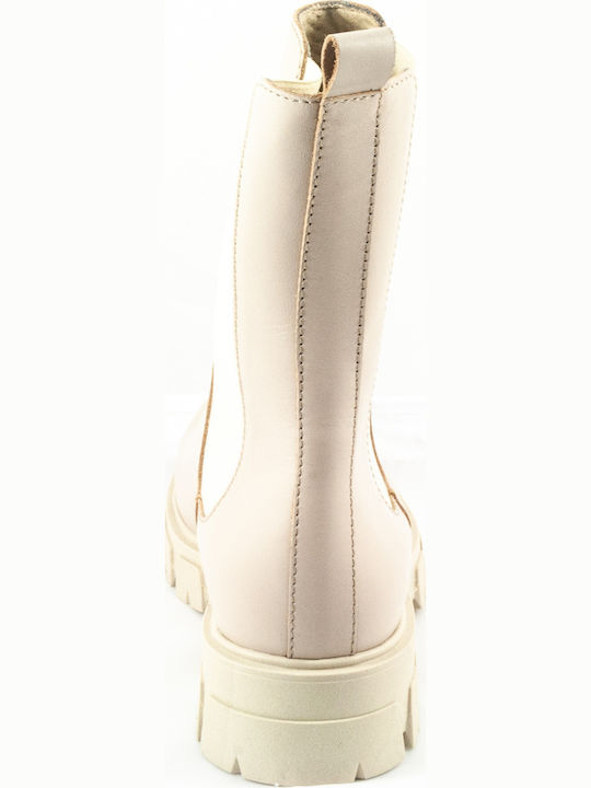 Leder Stiefeletten Damen Cream