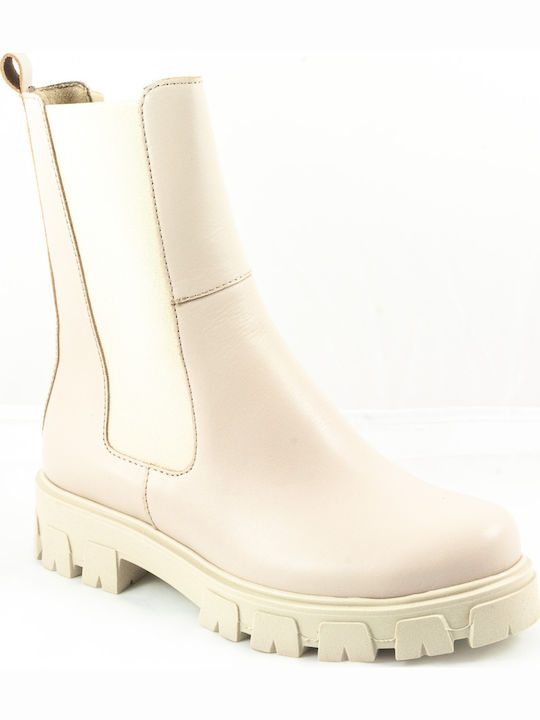 Leder Stiefeletten Damen Cream