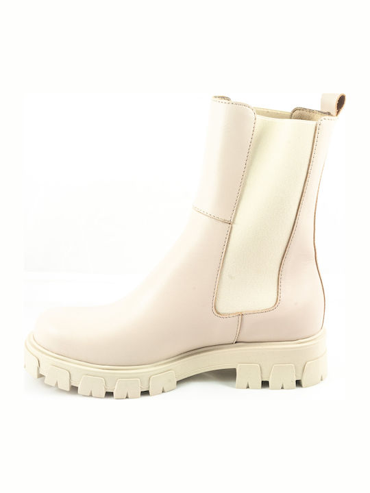 Leder Stiefeletten Damen Cream