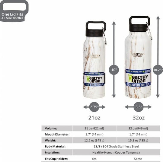 Healthy Human Stein Bottle Recyclable Thermos Bottle Stainless Steel BPA Free 946ml Brown