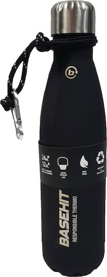 Basehit Drinking Thermo Recyclable Bottle Thermos Stainless Steel BPA Free 500ml Black with Straw