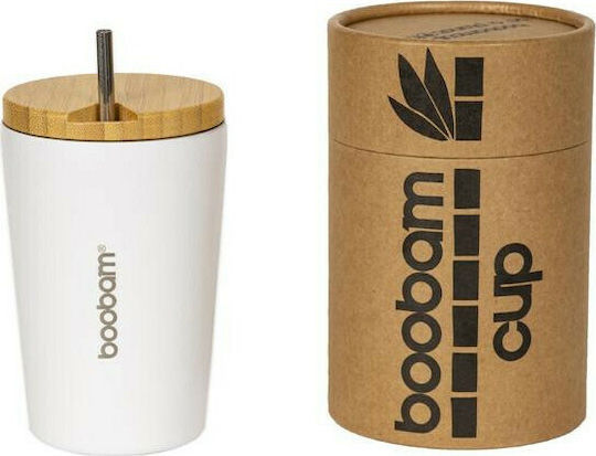 Boobam Cup Ποτήρι Θερμός Ανοξείδωτο 350ml Λευκό με Καλαμάκι