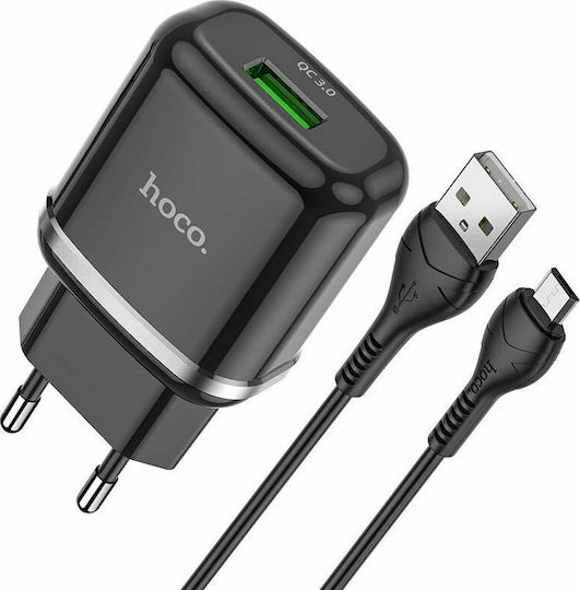 Hoco Charger with USB-A Port and Cable micro USB 18W Quick Charge 3.0 Blacks (N3 Special)