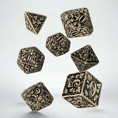 Q Workshop Forest 3D Dice Set Zaruri Beige și Negru 7 bucăți SFOR18