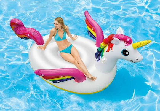 Intex Mega Island Kid's Inflatable Ride On Pool Raft Unicorn with Handles White 287x193cm