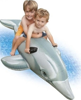 Intex Dolphin Ride On Pentru Copii Saltea Gonflabilă Ride On De Plajă Cu Mânere Gri 175x66cm