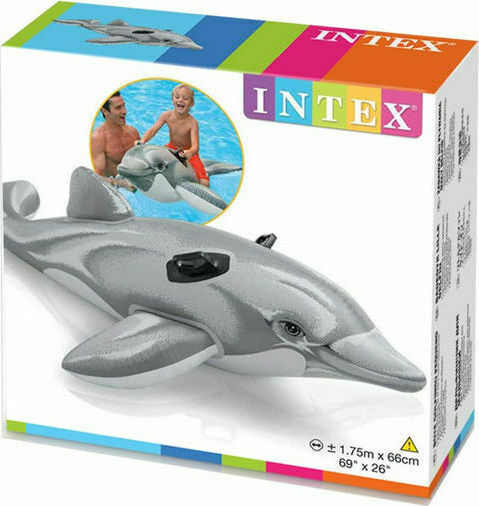 Intex Dolphin Ride On Pentru Copii Saltea Gonflabilă Ride On De Plajă Cu Mânere Gri 175x66cm