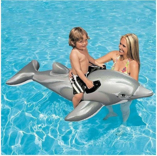 Intex Dolphin Ride On Pentru Copii Saltea Gonflabilă Ride On De Plajă Cu Mânere Gri 175x66cm