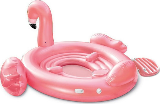 Intex Party Island Φουσκωτό Ride On Θαλάσσης Flamingo με Χειρολαβές Ροζ 422x373cm