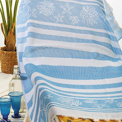 Whitegg Beach Towel Pareo Light Blue with Fringes 160x90cm.