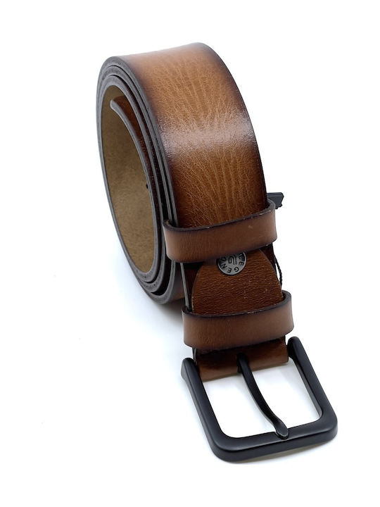 -A Wide Men's Belt Leather Dark Cognac