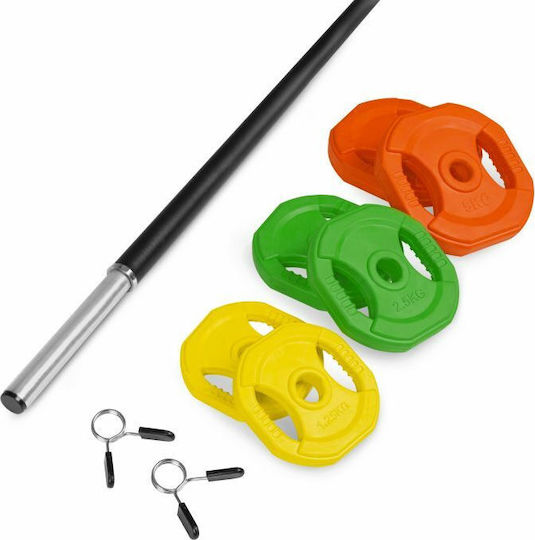 Spokey Omni Body-Pump Μπάρα Φ30mm Σετ με Βάρη 20kg Μήκους 140cm με Κολάρα Μανταλάκια