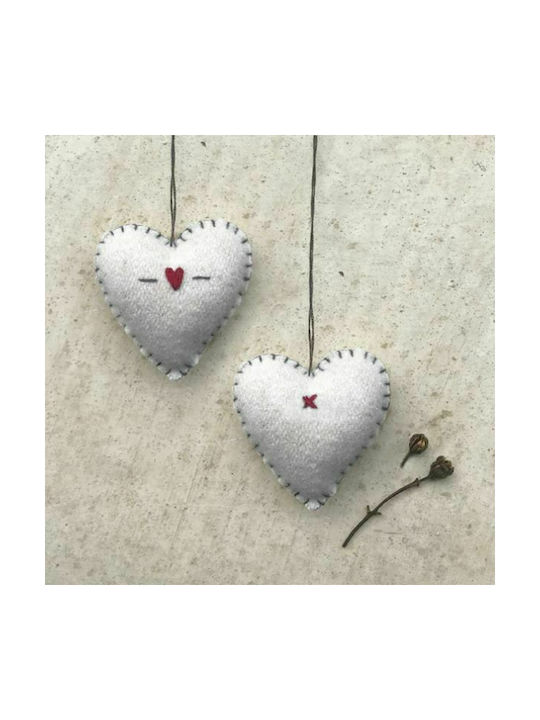 Synchronia Christmas Felt Heart Ornament Beige 4.5x5cm Κεντητή (Μiscellaneous Designs)