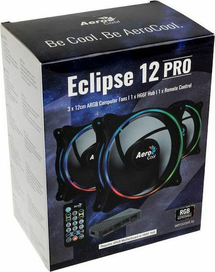 Aerocool Eclipse 12 Pro Вентилатор За Кутия 120мм (1200rpm / 32.1cfm) С ARGB Осветление И Свързване 6-Pin 3бр