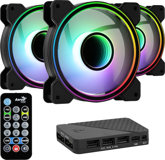 Aerocool Mirage 12 Pro Case Fan 120mm 1300rpm 45.7cfm with ARGB Lighting and 6-Pin Connection 3pcs