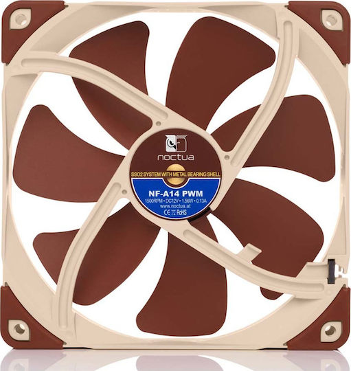 Noctua NF-A14 Case Fan 140mm (1500rpm / 82.52cfm) Χωρίς Led Φωτισμό και Σύνδεση 4-Pin PWM Καφέ