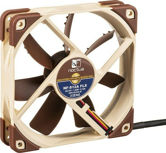 Noctua NF-S12A FLX Case Fan 120mm (1200rpm / 63.27cfm) Without LED Lighting And Connection 3-Pin / 4-Pin Molex Brown