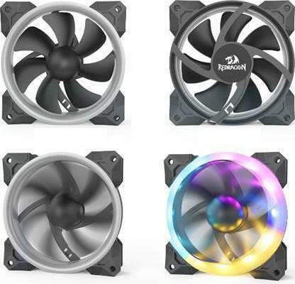 Redragon GC-F008 Ventilator Pentru Carcasă 120mm (1200rpm / 38cfm) cu Iluminare RGB și Conexiune 4-Pin PWM 3 Bucăți Gri
