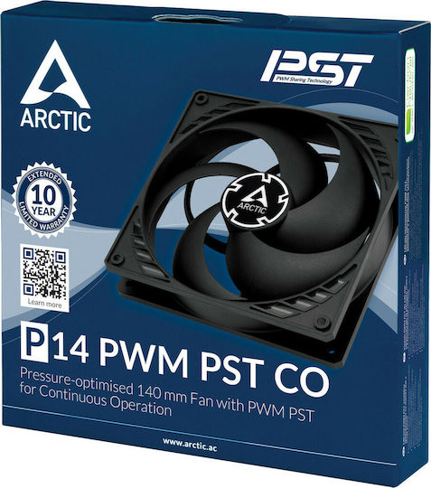 Arctic P14 PWM PST CO Вентилатор за кутия 140мм (1700оборота / 72.8cfm) Без светодиодно осветление и 4-изводна ШИМ връзка