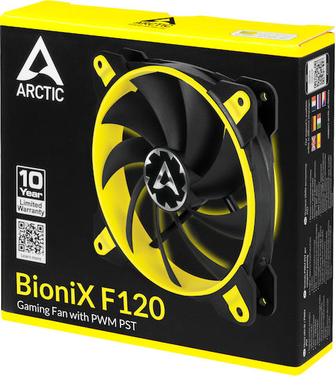 Arctic BioniX F120 Case Fan (1800rpm / 69cfm) Without LEDs Lighting and Connection 4-Pin PWM Yellow