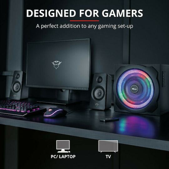 Trust GXT 629 Tytan 2.1 RGB Speaker Set Ηχεία Υπολογιστή 2.1 με RGB Φωτισμό και Ισχύ 60W σε Μαύρο Χρώμα