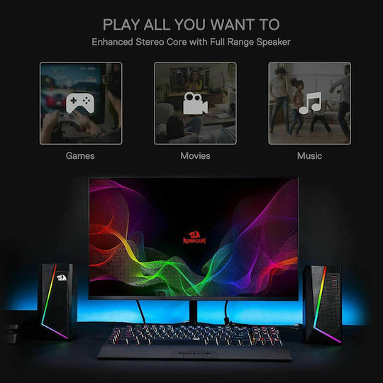 Redragon GS520 Anvil RGB Компютърни тонколони 2.0 с RGB осветление и мощност 10W в Черен цвят