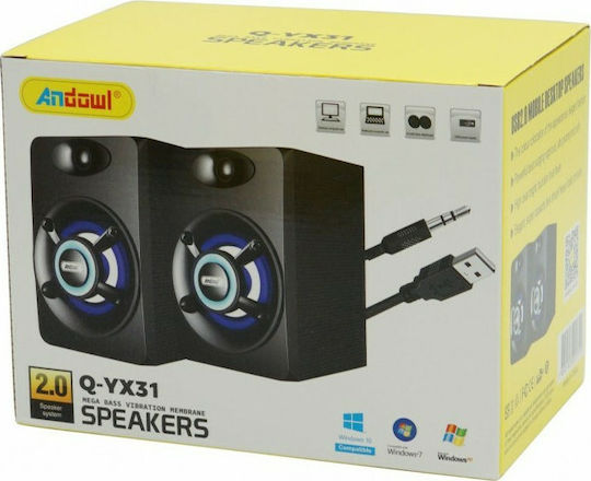 Andowl Q-YX31 Ηχεία Υπολογιστή 2.0 με Ισχύ 6W Μαύρα
