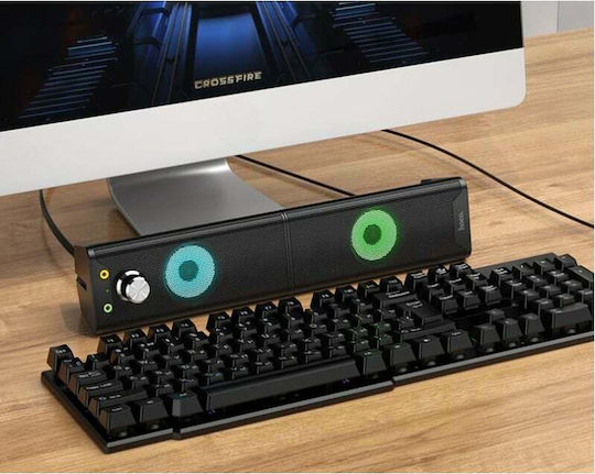 Hoco DS32 Ηχεία Υπολογιστή 2.0 με RGB Φωτισμό σε Μαύρο Χρώμα