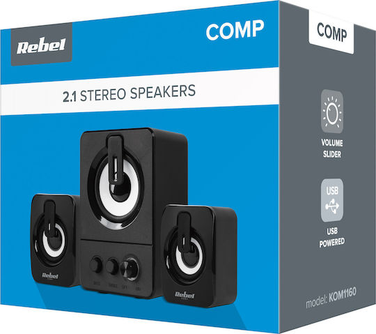 Rebel COMP CS-50 Ηχεία Υπολογιστή 2.1 με Ισχύ 11W Μαύρα