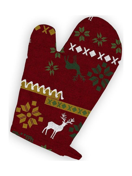 Mc Decor Christmas Kitchen Αpron Fabric Red with Glove