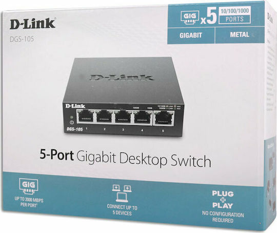 D-Link DGS-105 Negestionat L2 Switch cu 5 Porturi Gigabit (1Gbps) Ethernet