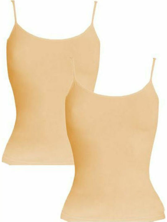 Women's Cotton T-Shirt with Spaghetti Strap Beige 2Pack