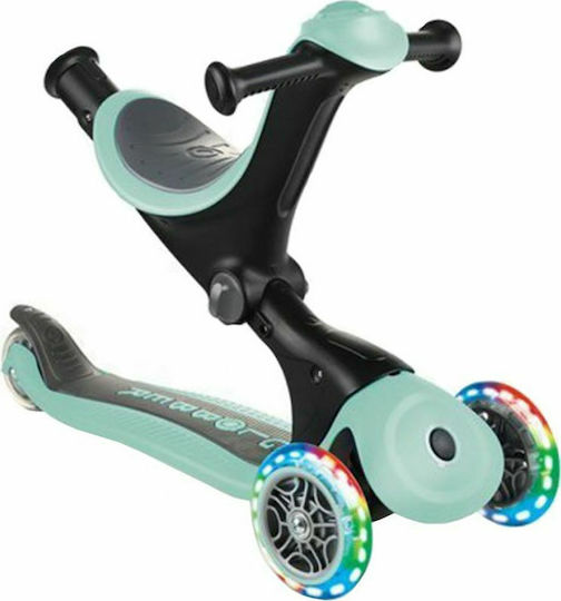 Globber Kids Scooter Foldable Go Up Deluxe Lights 3-Wheel with Seat for 3+ Years Mint