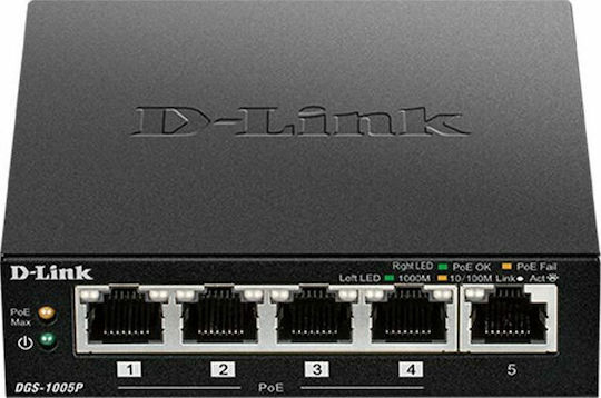 D-Link DGS-1005P Unmanaged L2 PoE+ Switch με 5 Θύρες Gigabit (1Gbps) Ethernet