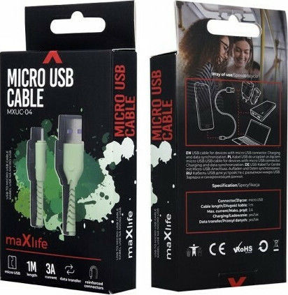 Maxlife Regular USB 2.0 to micro USB Cable Μωβ 1m (MXU-04)