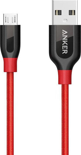 Anker PowerLine + 0.9m Braided USB 2.0 to micro USB Cable Red (A8142G91)