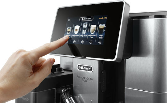 De'Longhi PrimaDonna Soul Automatic Espresso Coffee Machine 1450W Pressure 19bar for Cappuccino with Grinder and Wi-Fi Grey ECAM 610.75.MB