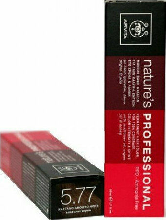 Apivita Nature's Professional Βαφή Μαλλιών Χωρίς Αμμωνία 5.77 Καστανό Ανοιχτό Μπεζ 50ml