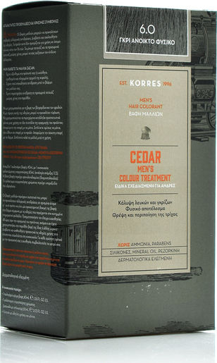 Korres Cedar Men's Colour Treatment Боя за коса Без амоняк 6.0 Светло сиво Естествено 40мл