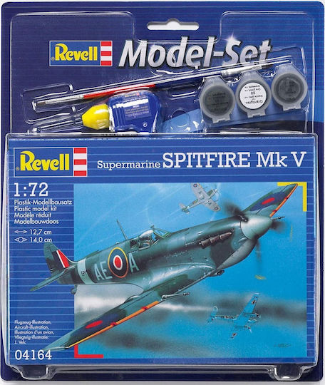 Revell Complete Plane Spitfire Mk V Modellfigur Flugzeug 67 Teile im Maßstab 1:72 mit Kleber und Farben 15.6x17.2cm.