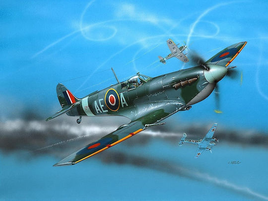 Revell Complete Plane Spitfire Mk V Modellfigur Flugzeug 67 Teile im Maßstab 1:72 mit Kleber und Farben 15.6x17.2cm.