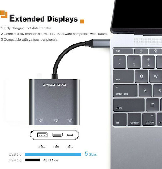Cabletime USB-C Docking Station mit HDMI 4K PD Silber (CT-C160-PU31-CMHD31-S0.15)