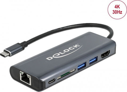 DeLock USB-C Docking Station με HDMI 4K PD Ethernet Μαύρο (87721)