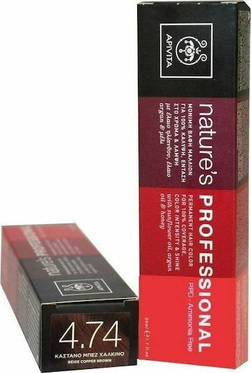 Apivita Nature's Professional Βαφή Μαλλιών Χωρίς Αμμωνία 4.74 Καστανό Μπεζ Χάλκινο 50ml