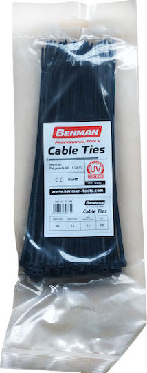 Benman Δεματικά Καλωδίων Πλαστικά 200mmx2.5mm σε Μαύρο χρώμα (100τμχ) (70784)