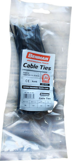 Benman Cable Ties Plastic 140mmx2.5mm in Black Colour 100pcs 70783