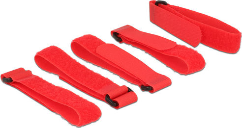 DeLock Hook-and-Loop Cable Ties Plastic 300mm x 20mm in Red Colour (5 pcs) (18705)